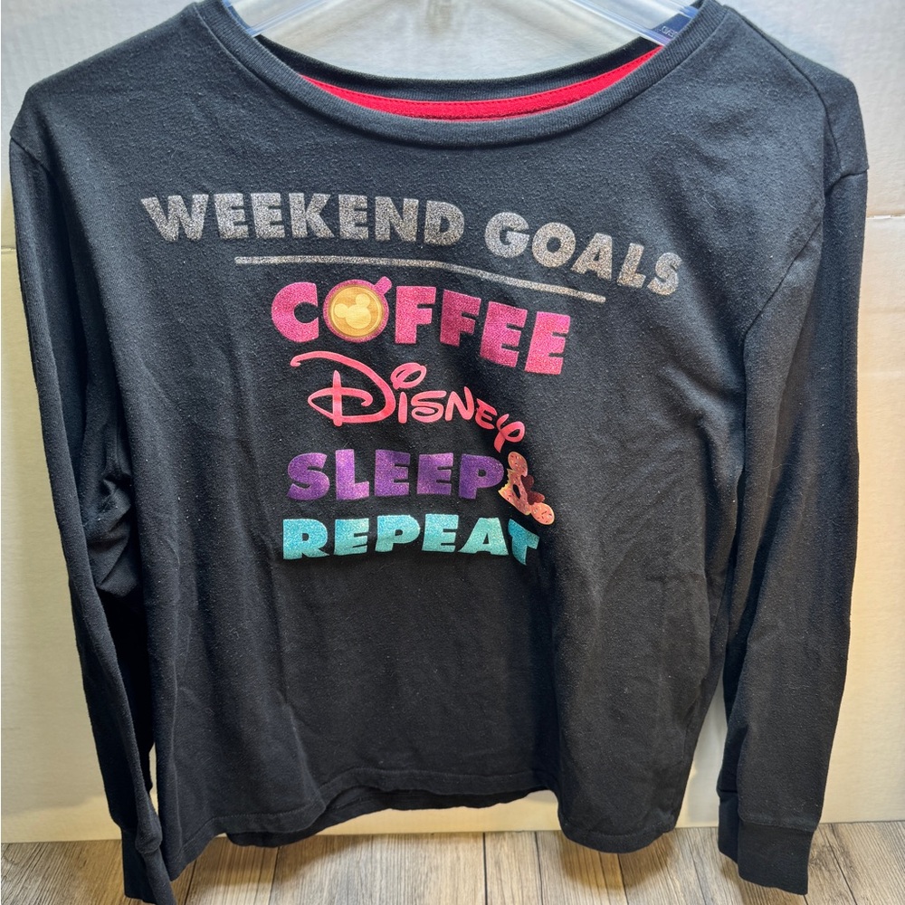 Women Size M Weekend Goals Coffee Disney Sleep Repeat Sparkle Long Sleeve Shirt
